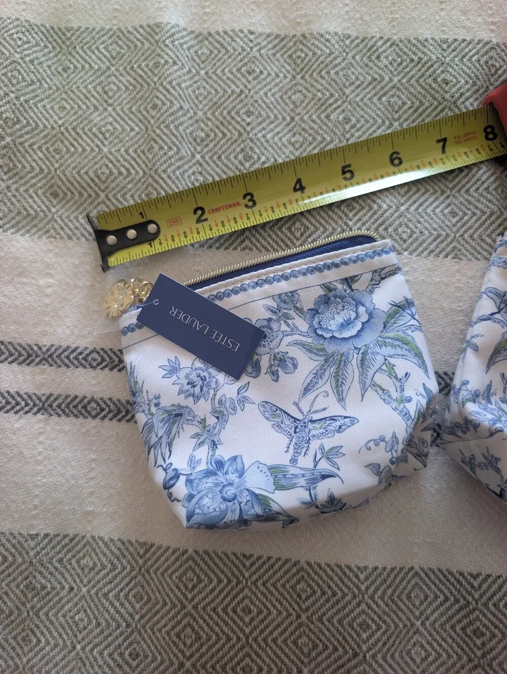Two Estee Lauder Cosmetic Pouches Blue and White Toile New